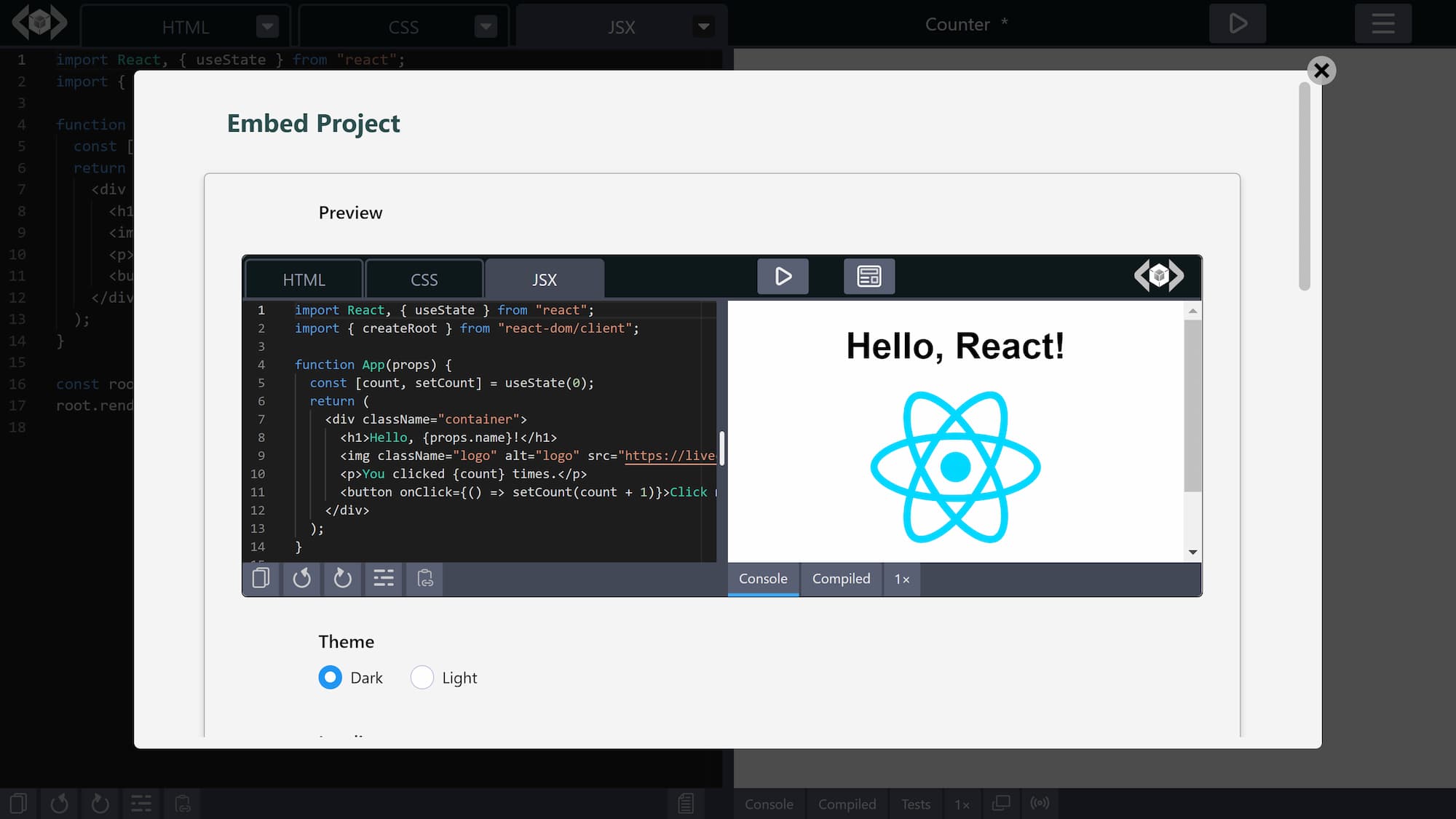 Embed projects into your web pages